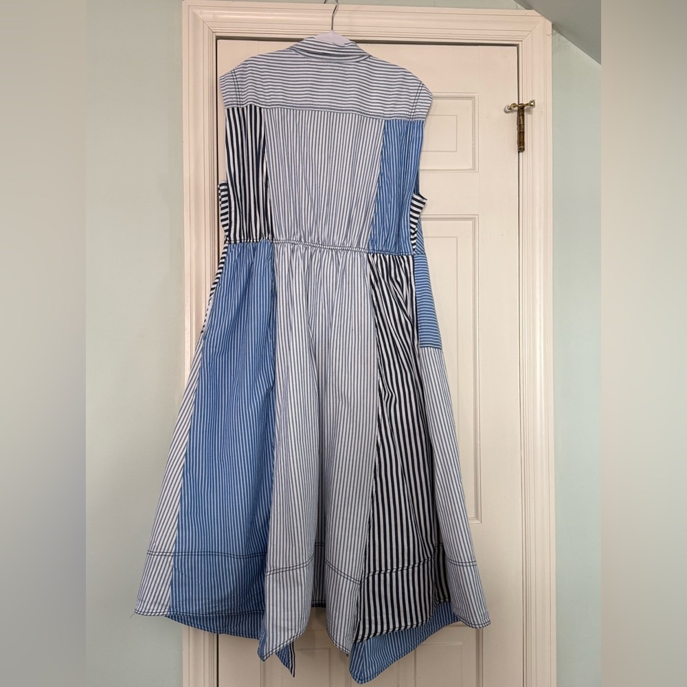 Pilcro Blue and White Asymmetrical Stripe Wrap Dress - Picture 14 of 16